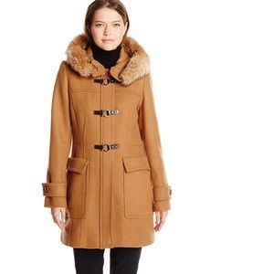 Trina Turk Bailey Lambswool Toggle Coat with Genuine Fur Trim